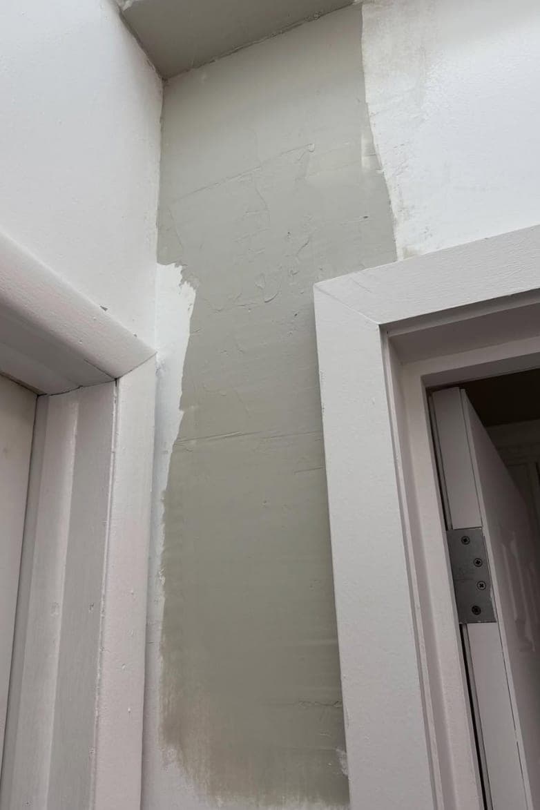During: Patched, skim-coated, and ready for primer.